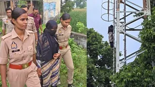 गाजीपुर में प्रेमी से शादी की जिद पर युवती टावर पर चढ़ी, पुलिस ने सुरक्षित उतारा।