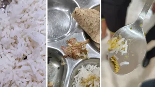 पके चावल में काले कीड़े, दाल में मटन के टुकड़े और सब्जी में मरी हुई इल्ली मिलने से छात्रों और अभिभावकों में नाराजगी बढ़ी।