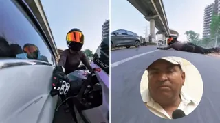 गुरुग्राम के गोल्फ कोर्स एरिया में सिया नामक एक बाइक राइडर को कार सवार युवक ने टक्कर मार दी। इसके बाद पिता (इनसेट) ने अपनी नाराजगी जताई है। वीडियो ग्रैब