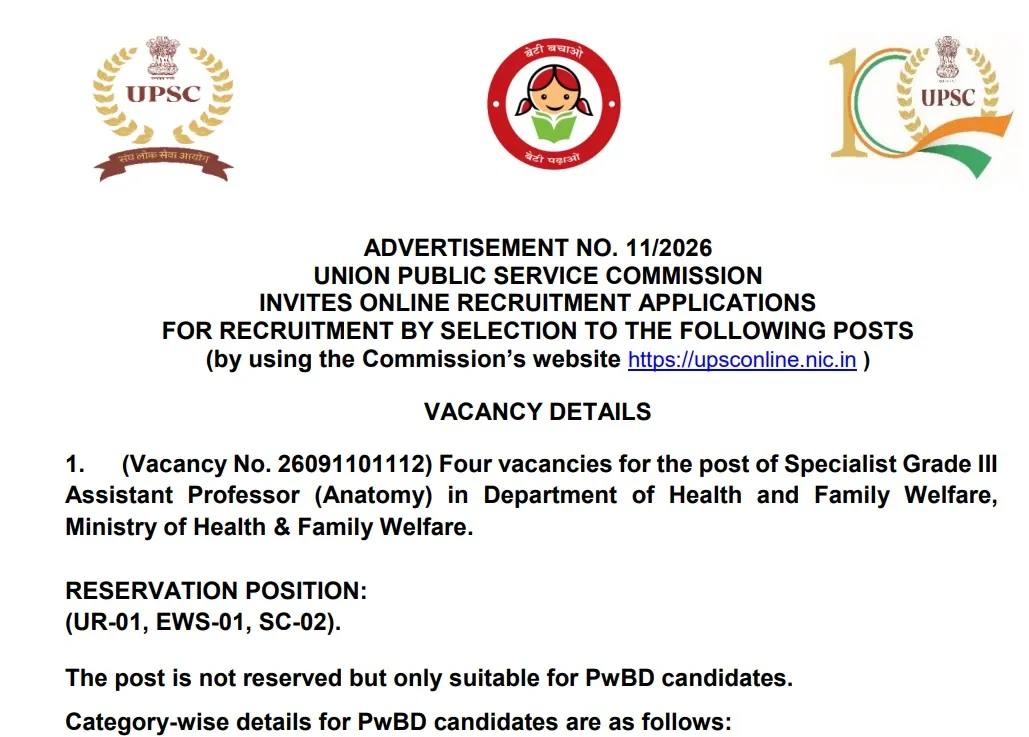 upsc vacancy 2026 notice
