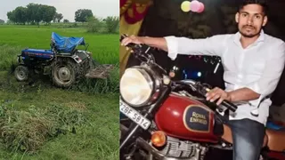 प्रयागराज के नवाबगंज इलाके में इसी ट्रैक्टर के नीचे दबने से आदर्श की मौत हुई। जागरण