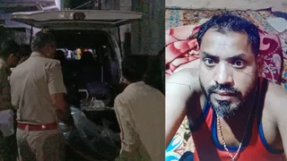 जांच करती पुलिस और मृतक की फाइल फोटो।