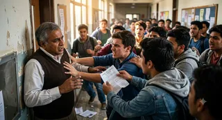 अरविंदो कॉलेज शिक्षक से अभद्रता। (एआई जेनरेटेड इमेज)