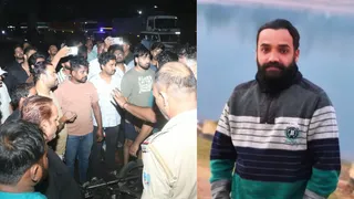 घटनास्थल पर लोगों की भीड़ व मृतक सागर गोप का फाइल फोटो।