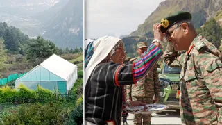 गर्ब्यांग गांव में जीओसी उत्तर भारत लेफ्टिनेंट जनरल डीजी मिश्रा एवीएसएम, का तिलक लगाकर अभिनंदन करतीं ग्रामीण। सौ. सेना