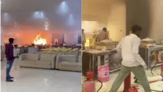 होटल की रसोई में लगी आग, मची अफरा-तफरी।
