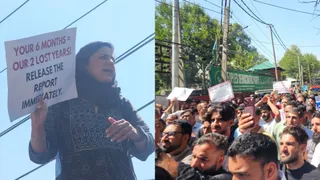 श्रीनगर में इल्तिजा मुफ्ती के नेतृत्व में PDP का सरकार के खिलाफ प्रदर्शन। फोटो- साहिल मीर