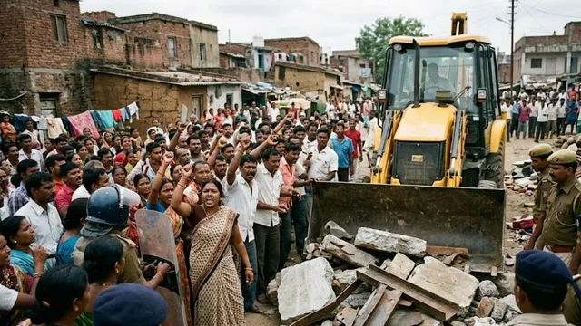 रांची में बुलडोजर कार्रवाई का भारी विरोध, आजाद बस्ती में अवैध बूचड़खाना हटाने पहुंची टीम पर भड़के लोग
