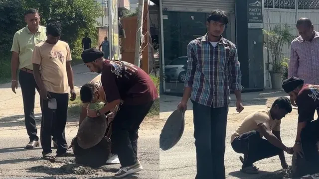 लोग परेशान, प्रशासन मौन! नवांशहर में सड़क के गड्ढों को भरने के लिए निकले विद्यार्थियों, खुद शुरू की मरम्मत
