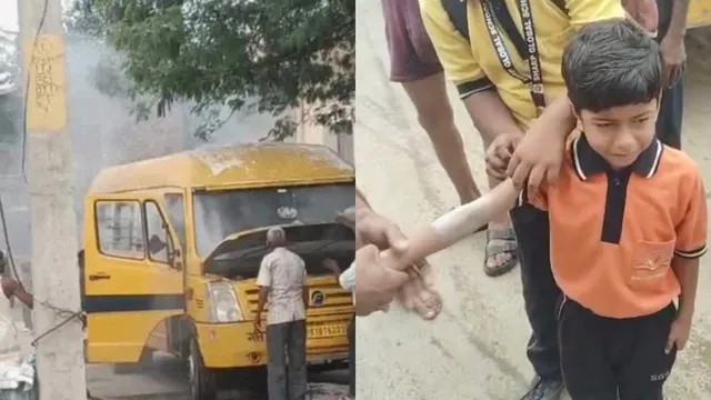 लखनऊ में 25 स्कूली बच्चों को ले जा रही बस में लगी आग, एक बच्चे का हाथ झुलसा
