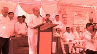 उत्तर प्रदेश इण्टरनेशनल ट्रेड शो में विचार रखते केबिनेट मंत्री चौधरी भूपेन्द्र सिंह। सौ. सूचना विभाग
