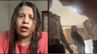 मंदिर की धर्मशाला में महिला से मारपीट। (वीडियो ग्रैब)