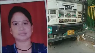 मृतक महिला की फाइल फोटो और टैंकर की तस्वीर।