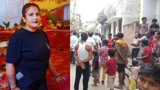 मृत महिला गुड़िया पटेल और घटना के बाद लोगों की भीड़ (फाइल फोटो)