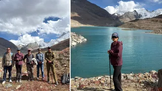 घेपन ग्लेशियल लेक पर पहुंची लाहुल स्पीति की उपायुक्त व अन्य टीम।