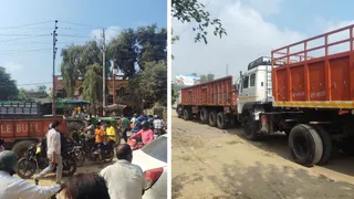 अलीगढ़ में एटा चुंगी धनीपुर रोड पर लगा ट्रैफिक जाम।