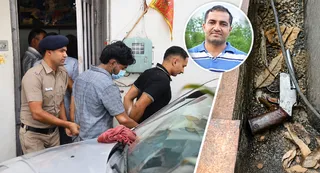 आराेपित अरमान को लेकर जाती पुलिस। घटनास्थल से बरामद देसी पिस्तौल और घेरे में हेड कॉन्स्टेबल नितिन का फाइल फोटो।
