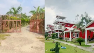 अतरासी हसनपुर रोड पर विधायक उमेश शर्मा का फार्म हाउस और उसका गेट