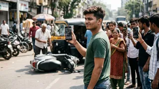 किसी का एक्सीडेंट हो या मौत, सब पर रील चाहिए? (Image Source: AI-Generated)