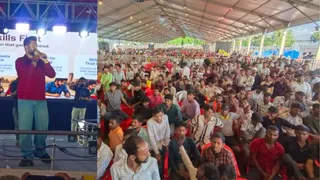 प्रयागराज के परेड मैदान में ‘यूथ बोले तो’ कार्यक्र में युवाओं से बातचीत करते केंद्रीय मंत्री चिराग पासवान। जागरण