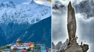 किन्नौर की पहाड़ियों की हुई बर्फबारी और किन्नौर कैलाश पर्वत।