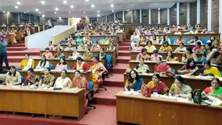 आरएसएस की बैठक में शामिल महिलाएं। (फाइल फोटो।)