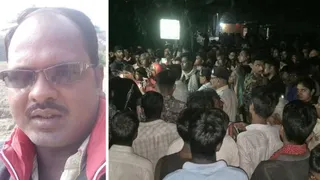 अशोक दास की फाइल फोटो व घटना के बाद एकत्रित लोग।