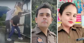 हादसे के बाद जान बचाते कांस्टेबल पति अमित तेवतिया व कांस्टेबल अर्चना सिंह। वीडियो ग्रैब
