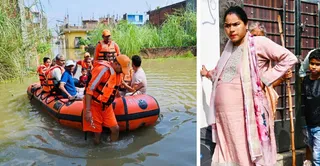बिहारी पुरवा में बाढ़ में फंसे लोगो को निकलती एनडीआरएफ की टीम । जागरण