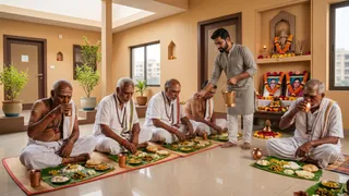 श्राद्ध में ब्राह्मण भोज के नियम: पूर्वजों की शांति के लिए इन बातों का रखें ध्यान (Picture Credit: AI Generated)