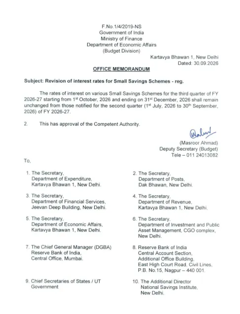 Small Saving Scheme Rate