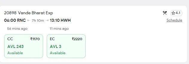 3 october ranchi to kolkata train