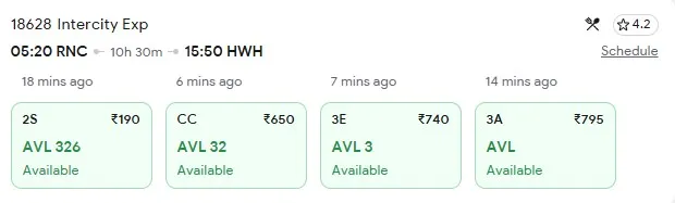 4 october ranchi to kolkata train