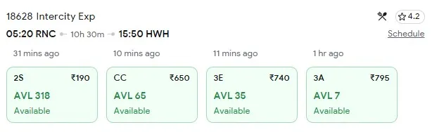 5 october ranchi to kolkata train