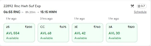 3 october ranchi to kolkata train