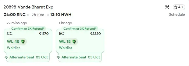 4 october ranchi to kolkata train