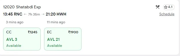3 october ranchi to kolkata train