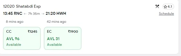 5 october ranchi to kolkata train