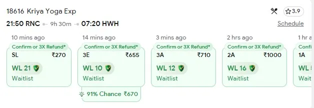 3 october ranchi to kolkata train