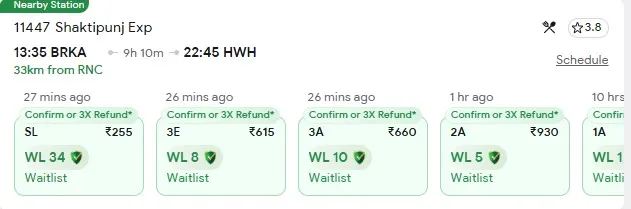 4 october ranchi to kolkata train