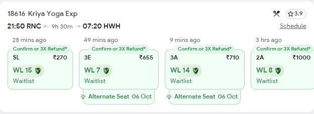 5 october ranchi to kolkata train
