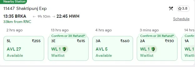 5 october ranchi to kolkata train