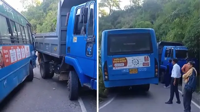 HRTC बस और टिप्पर के बीच टक्कर, यात्रियों से भरी थी धर्मशाला आ रही गाड़ी; नीचे थी गहरी खाई
