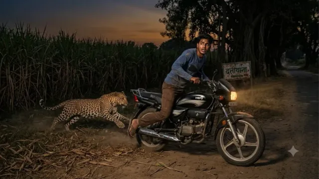 खेत से निकल कर बाइक सवार को दबोचने दौड़ा तेंदुआ, स्पीड बढ़ाई तो बची जान; दहशत में हापुड़ के लोग