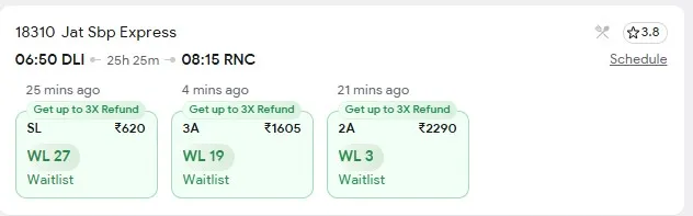7 october delhi to ranchi train