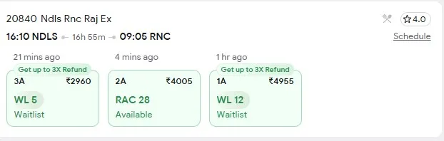 5 october delhi to ranchi train