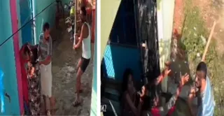 पानी के विवाद में डंडे से मारपीट करते लोग। वीडियो ग्रैब