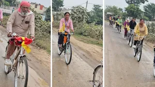 प्रकृति पद साइकिल यात्रा के दौरान मधुबनी के जयनगर से रहिका की ओर जाती पद्मभूषण डा. अनिल जोशी और उनकी टीम। सभी फोटो जागरण