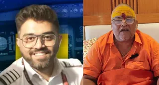 बाएं से भारतीय पायलट कैप्टन स्मित मछार व श्रीमहंत स्वामी मोहन भारती। जागरण