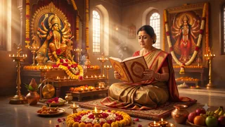 शारदीय नवरात्र में दुर्गा सप्तशती पाठ के नियम (Picture Credit: AI Generated)